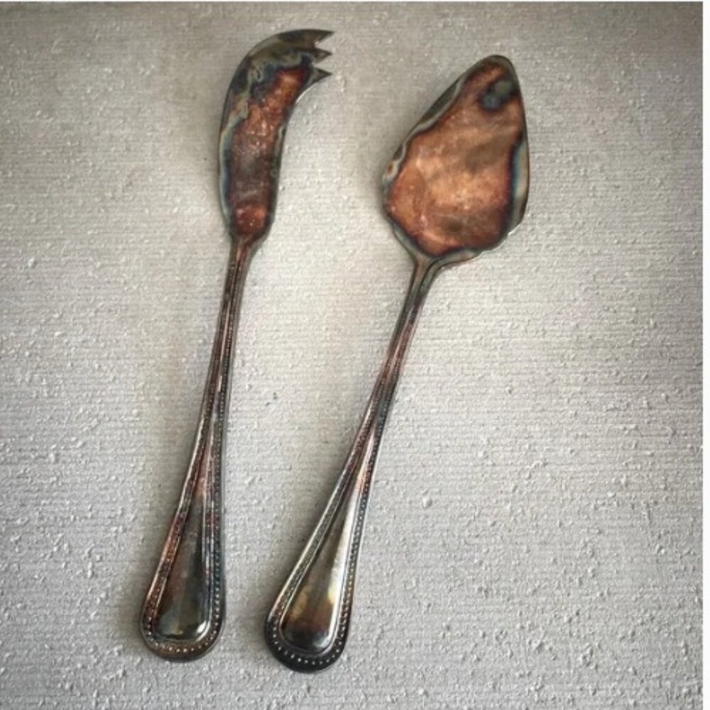 Vintage Godinger Set of 2 Silver Plated Cheese Servers Knives Japan
